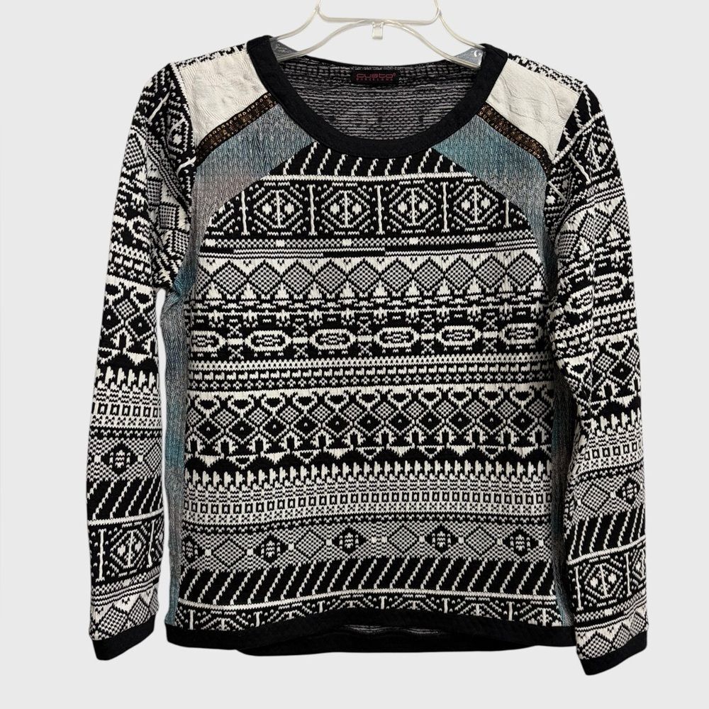 Custo Barcelona Geometric Knit Sweater Top Size 1 (S) Black White Designer Spain